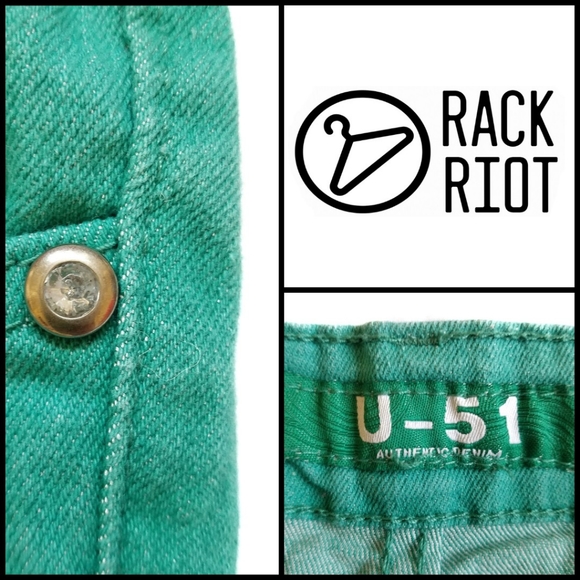 Green Denim Skinny Jeans Juniors Size 15 - Picture 3 of 7